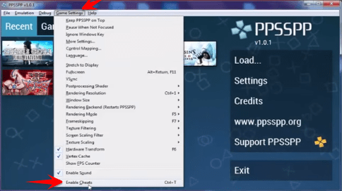 ppsspp how to use cheats